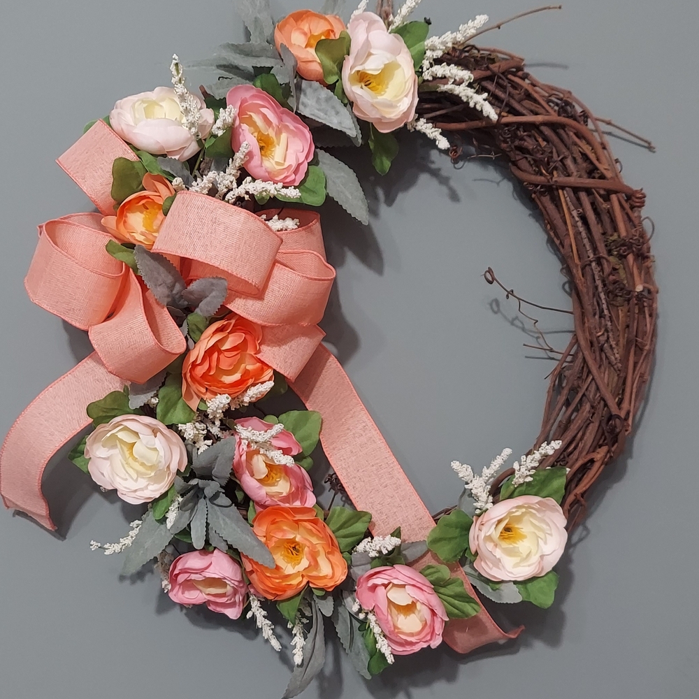 Floral Wreath with Pink and Orange Roses